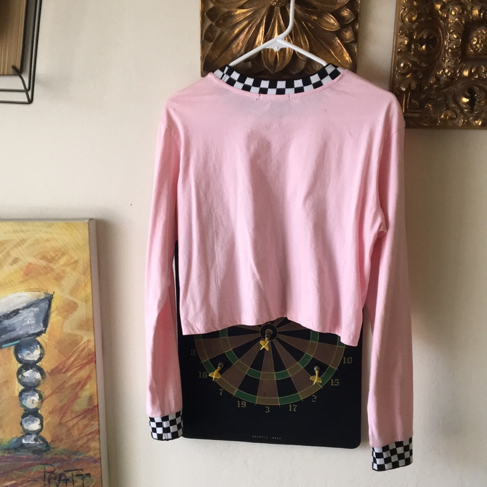 Crop Top, Pink, Black & White Neck Line & Sleeves.